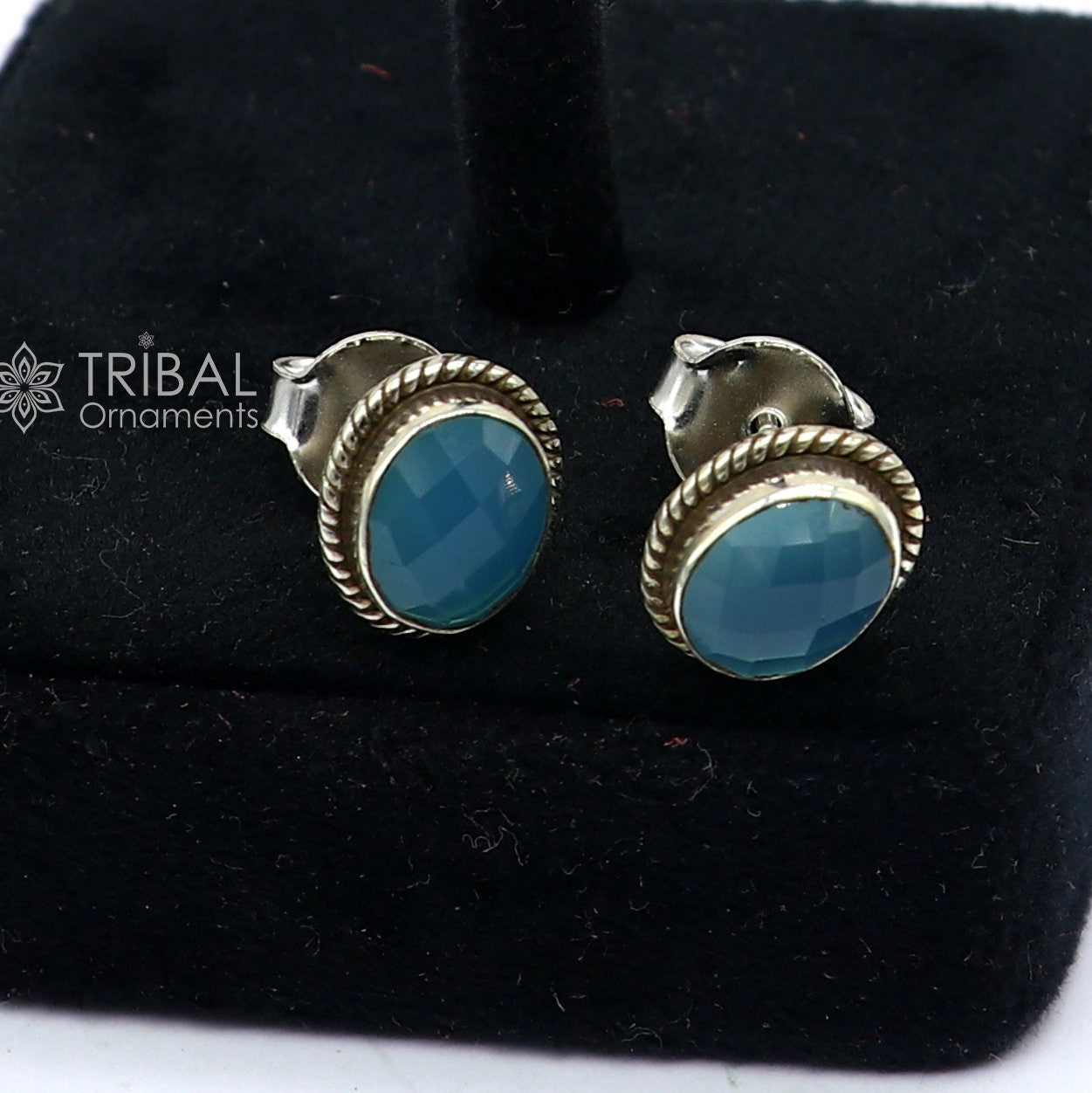 925 sterling silver handmade stud earring with gorgeous single blue quartz stone stud earring best unisex jewelry s1271 - TRIBAL ORNAMENTS