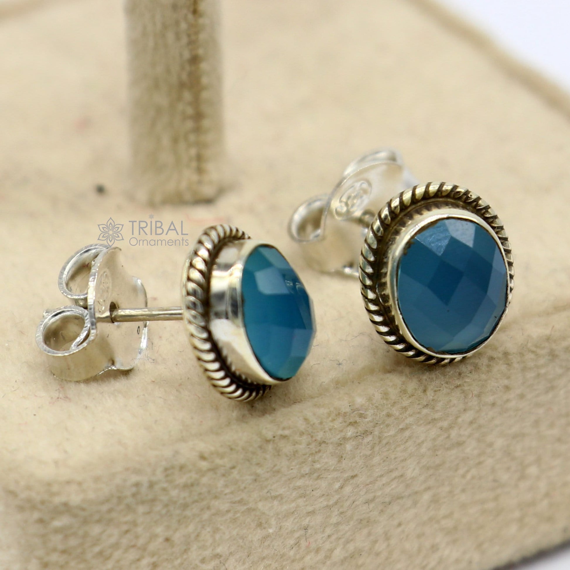 925 sterling silver handmade stud earring with gorgeous single blue quartz stone stud earring best unisex jewelry s1271 - TRIBAL ORNAMENTS