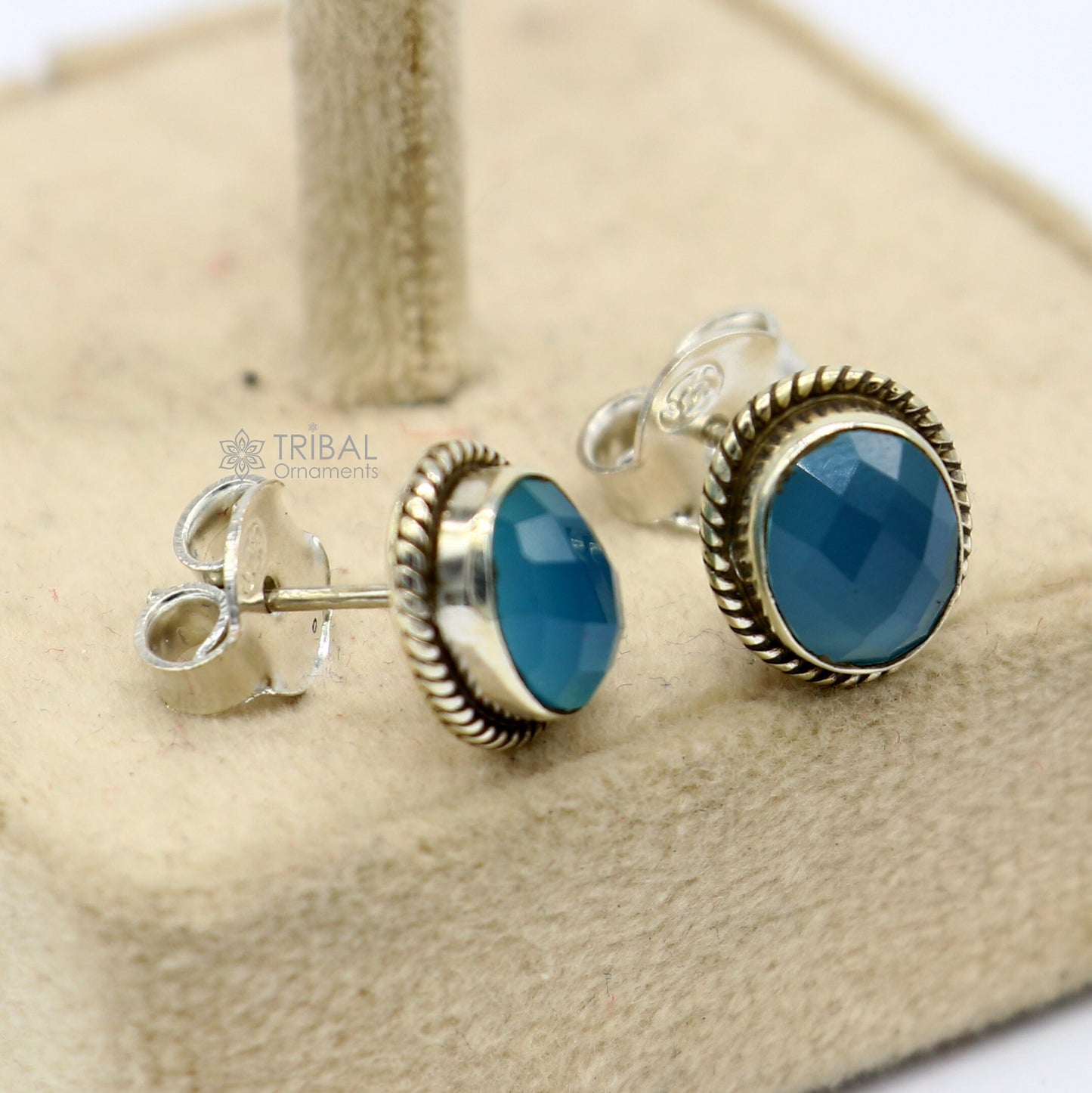 925 sterling silver handmade stud earring with gorgeous single blue quartz stone stud earring best unisex jewelry s1271 - TRIBAL ORNAMENTS