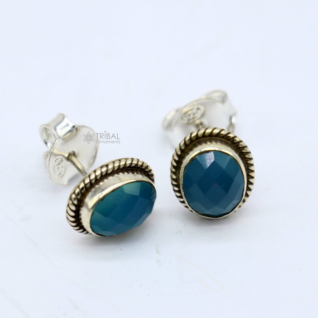 925 sterling silver handmade stud earring with gorgeous single blue quartz stone stud earring best unisex jewelry s1271 - TRIBAL ORNAMENTS