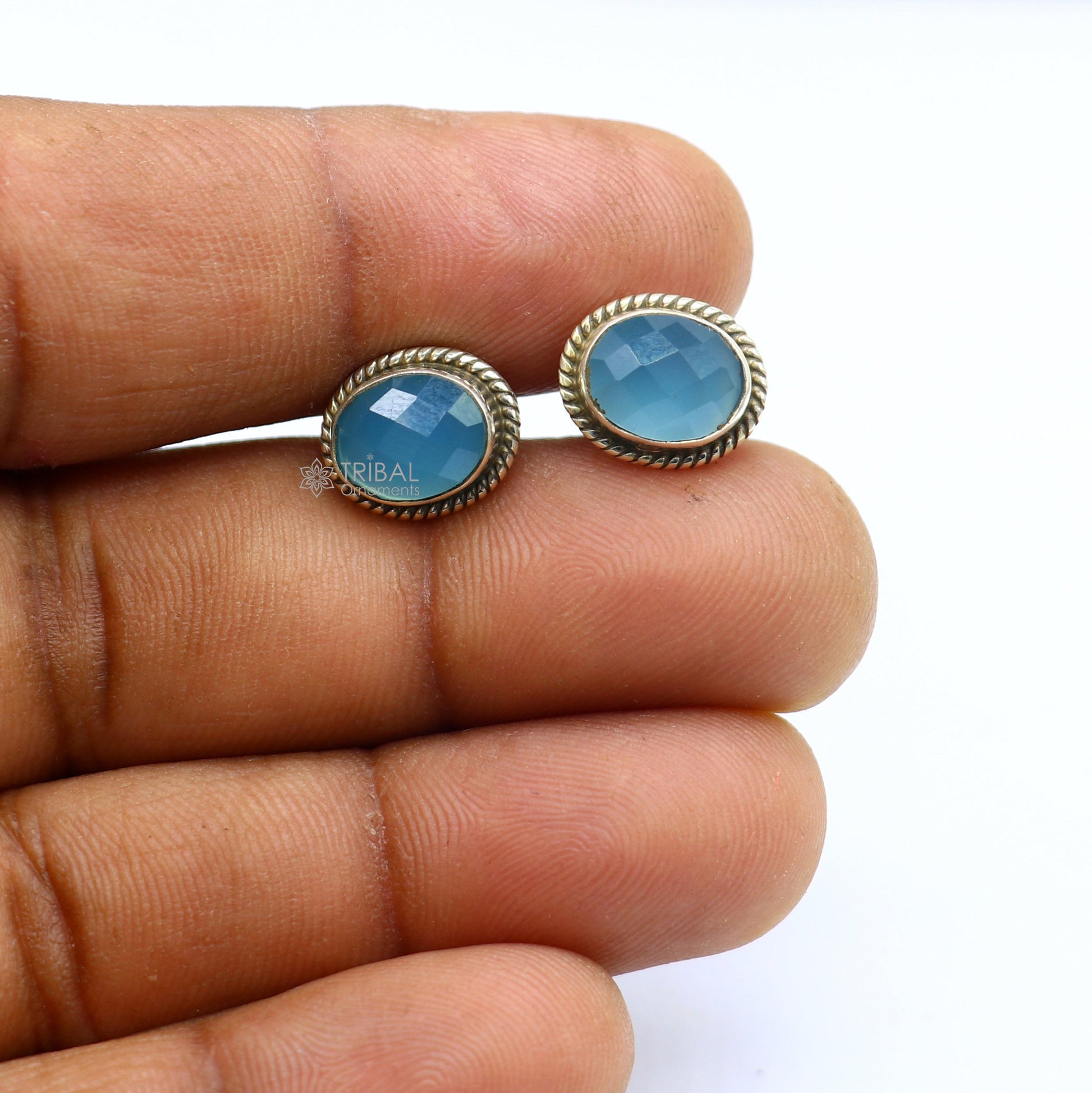 925 sterling silver handmade stud earring with gorgeous single blue quartz stone stud earring best unisex jewelry s1271 - TRIBAL ORNAMENTS