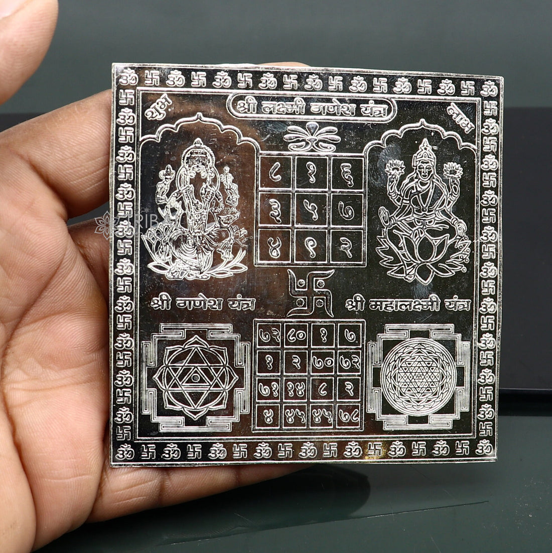 9 x 9cm 925 sterling silver handmade Shree Lakshmi Ganesha Yantra, amazing wealth and prosperity, best Diwali puja article from india su1209 - TRIBAL ORNAMENTS