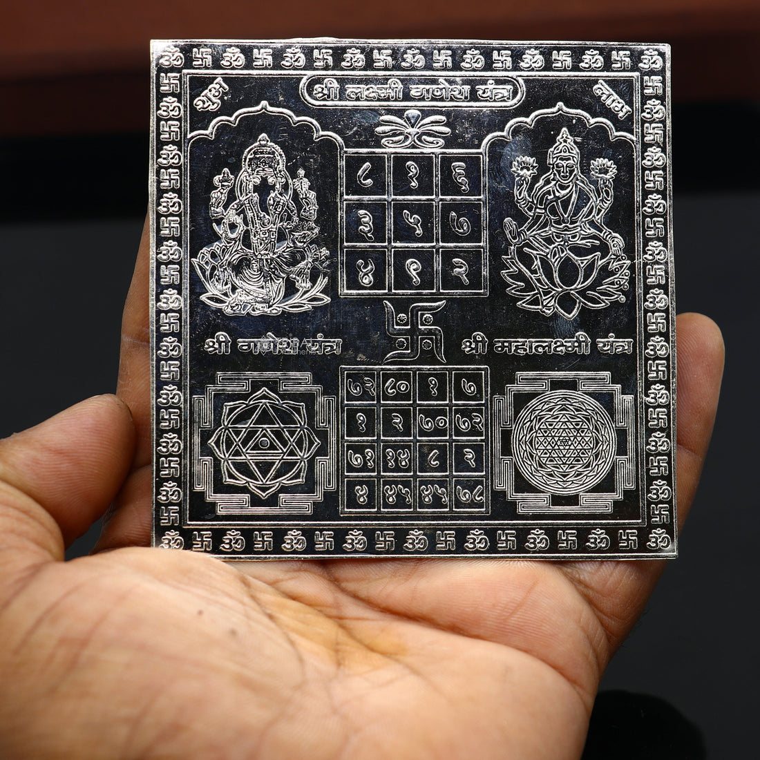 9 x 9cm 925 sterling silver handmade Shree Lakshmi Ganesha Yantra, amazing wealth and prosperity, best Diwali puja article from india su1209 - TRIBAL ORNAMENTS