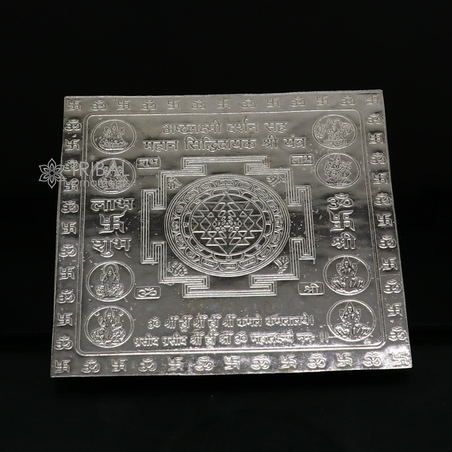 925 sterling silver handmade Shree Ashthlakshmi Yantra, Shri laxmi yantra for wealth and prosperity, best puja article gifting su1210 - TRIBAL ORNAMENTS