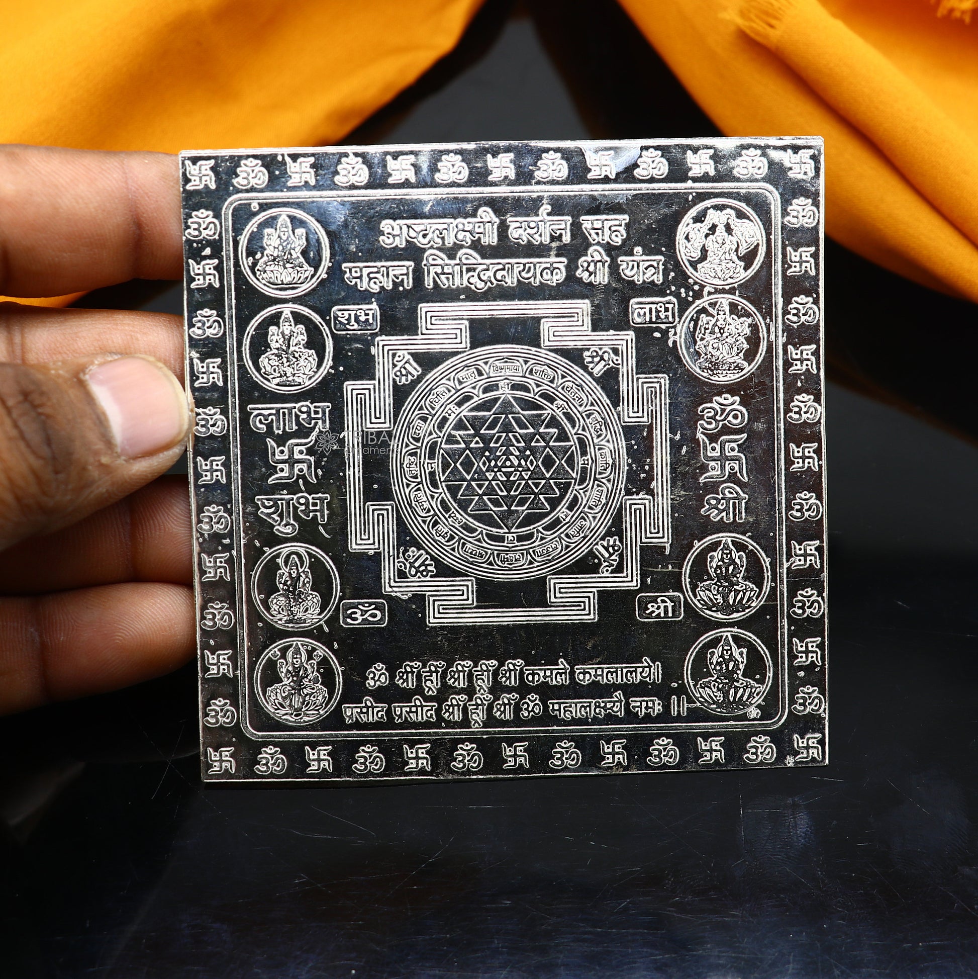 925 sterling silver handmade Shree Ashthlakshmi Yantra, Shri laxmi yantra for wealth and prosperity, best puja article gifting su1210 - TRIBAL ORNAMENTS