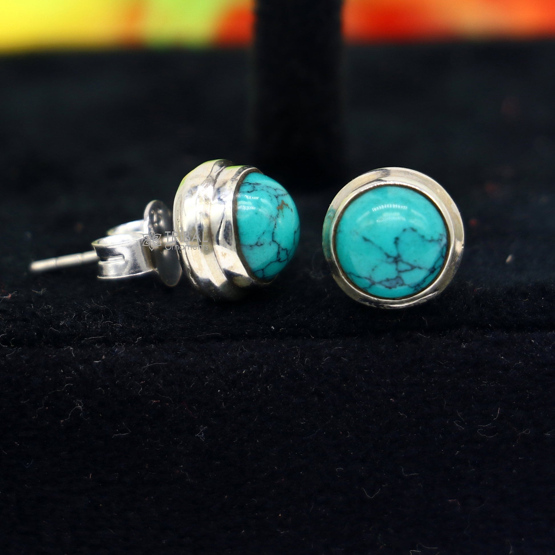 925 sterling silver handmade stud earring with gorgeous single blue turquoise stone stud earring best unisex jewelry s1276 - TRIBAL ORNAMENTS