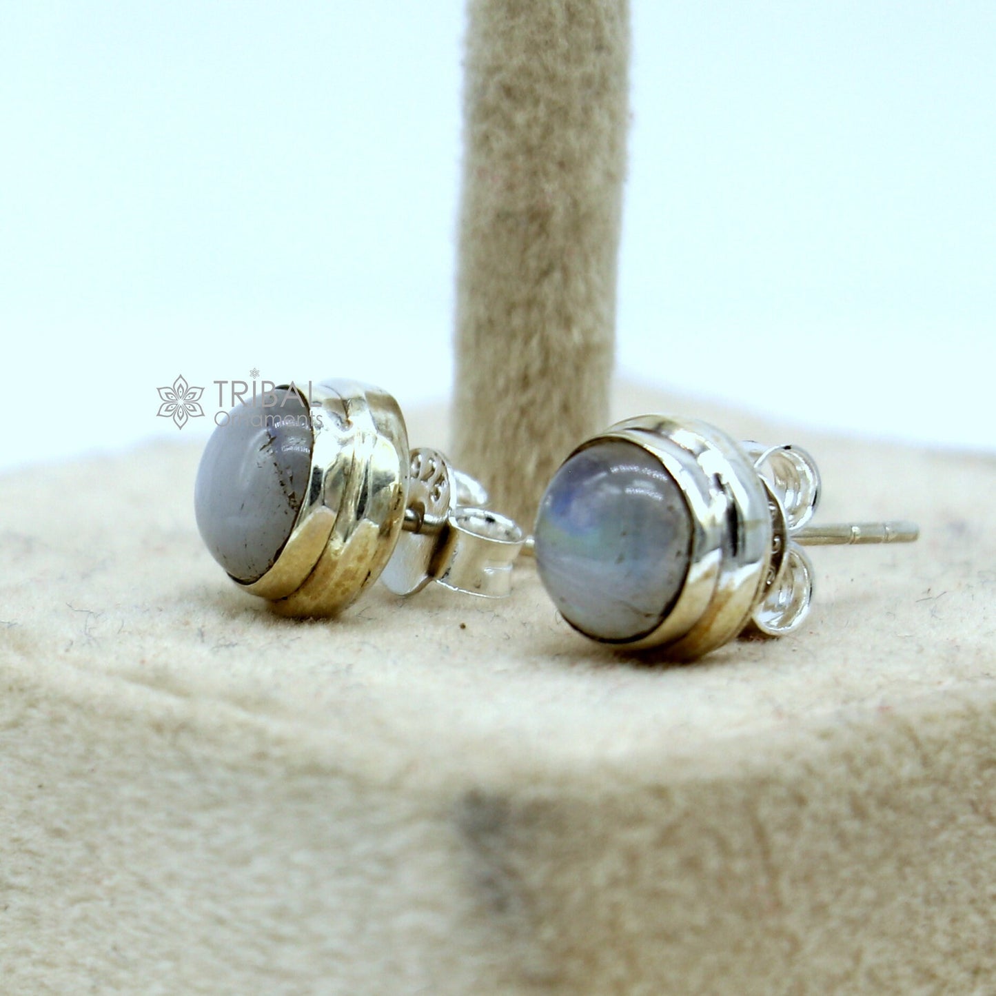 Moonstone 925 sterling silver handmade stud earring best unisex daily use jewelry s1277 - TRIBAL ORNAMENTS