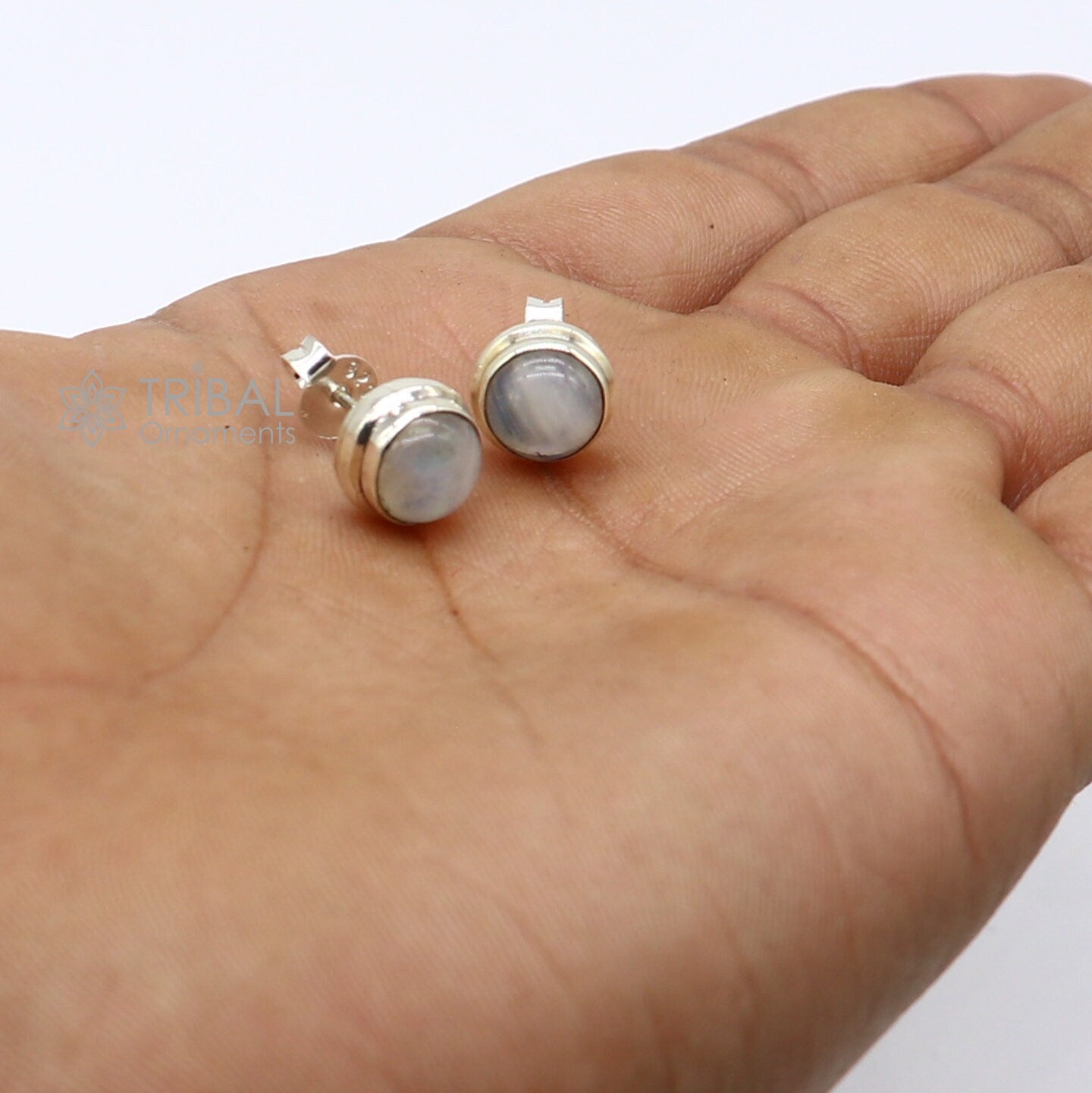 Moonstone 925 sterling silver handmade stud earring best unisex daily use jewelry s1277 - TRIBAL ORNAMENTS