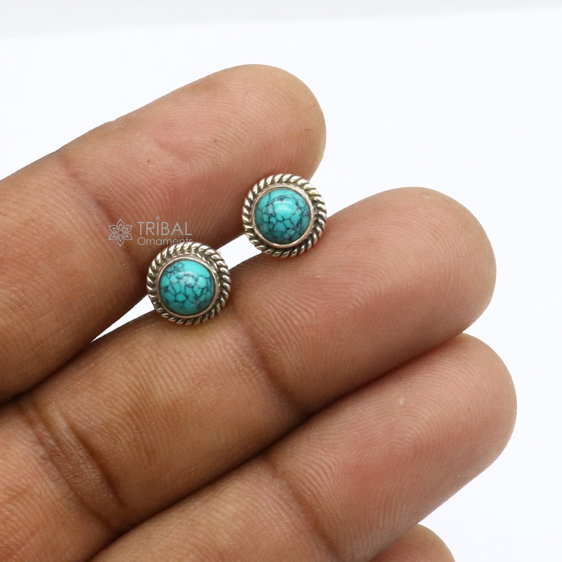 925 sterling silver handmade stud earring with gorgeous single blue turquoise stone stud earring best unisex jewelry s1280 - TRIBAL ORNAMENTS