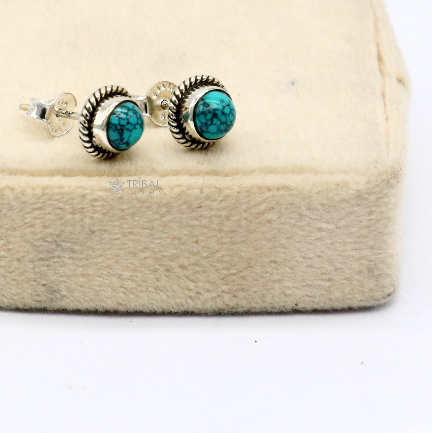 925 sterling silver handmade stud earring with gorgeous single blue turquoise stone stud earring best unisex jewelry s1280 - TRIBAL ORNAMENTS