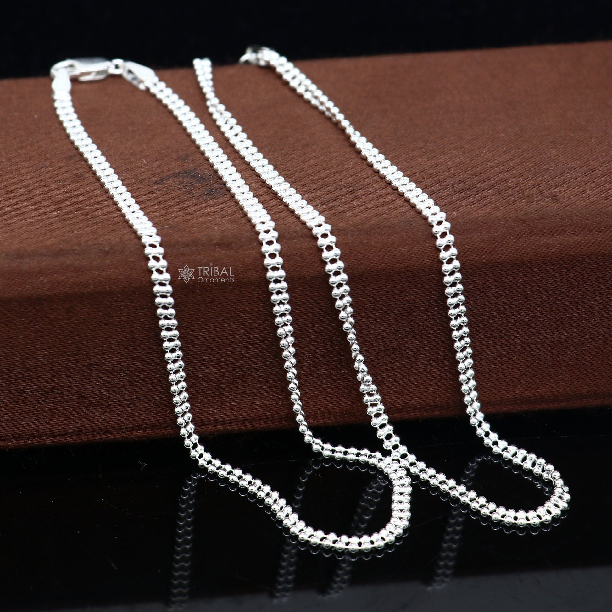 3mm 10.5" 925 sterling silver beaded/ball chain anklet bracelet amazing light weight delicate anklets belly dance silver jewelry ank602 - TRIBAL ORNAMENTS