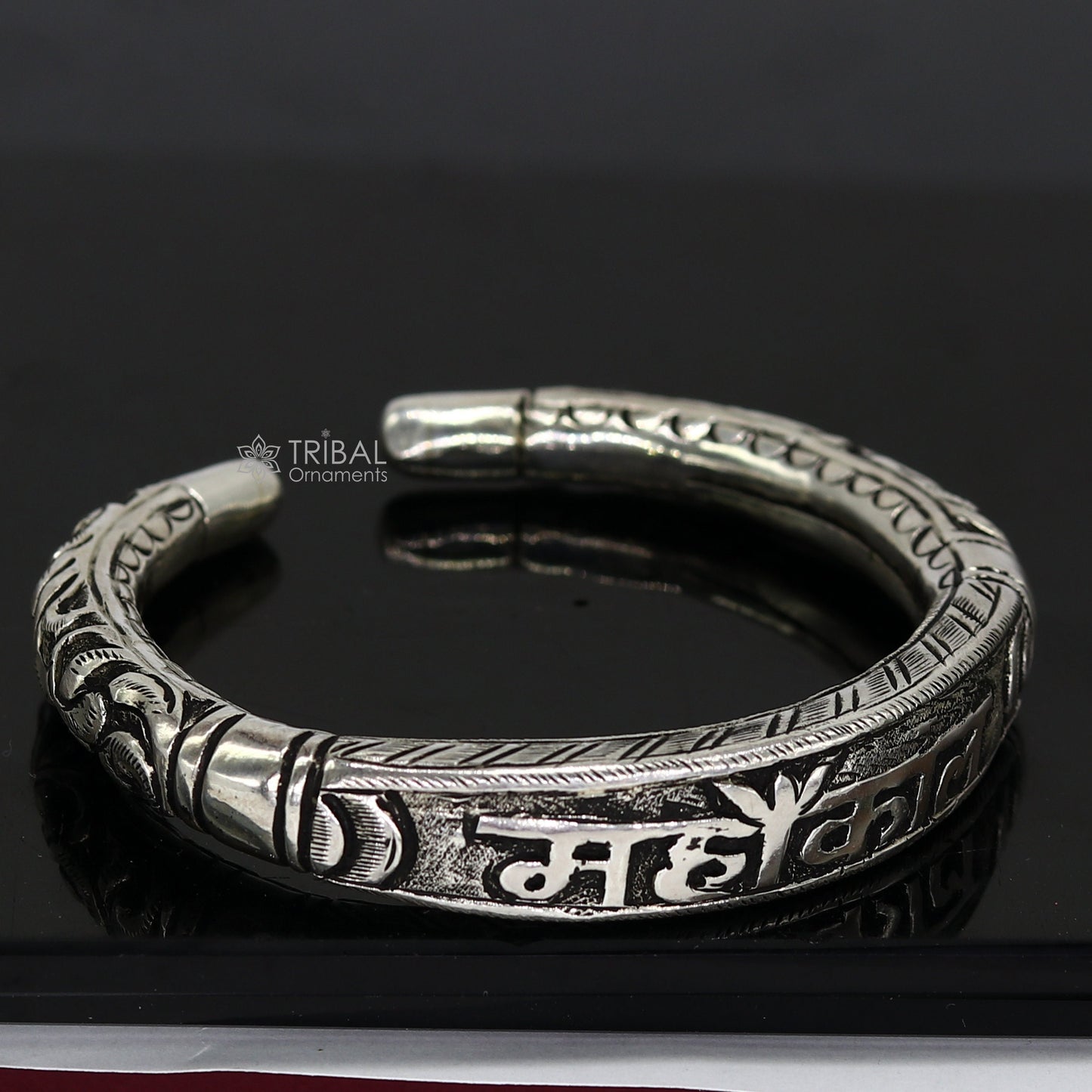 925 Sterling silver handmade chitai work lord Shiva "MAHAKAL" mantra bracelet kada best unisex tribal ethnic jewelry nsk784 - TRIBAL ORNAMENTS