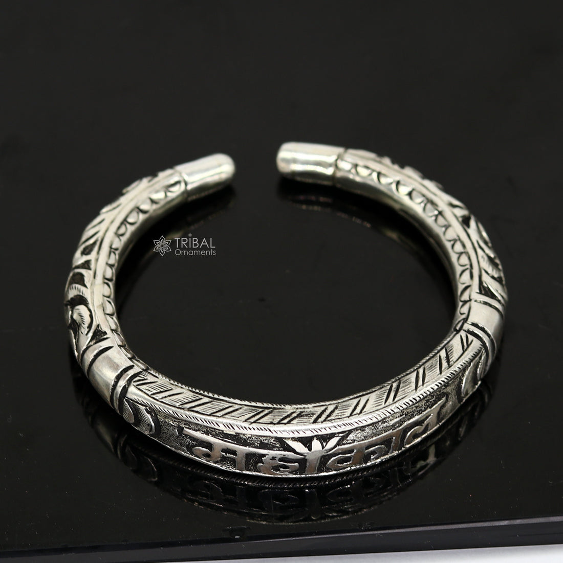 925 Sterling silver handmade chitai work lord Shiva "MAHAKAL" mantra bracelet kada best unisex tribal ethnic jewelry nsk784 - TRIBAL ORNAMENTS