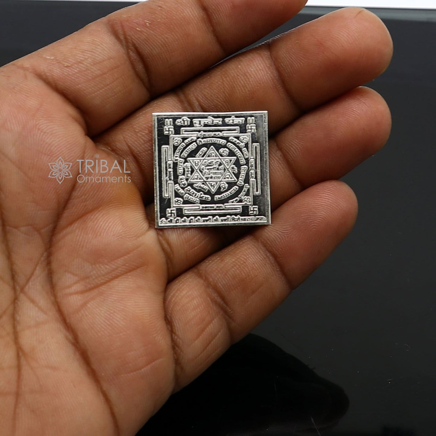 3cm x 3 cm 925 sterling silver handmade Shree kubera or shri Yantram holy divine yantram for wealth and prosperity, puja article su01212 - TRIBAL ORNAMENTS