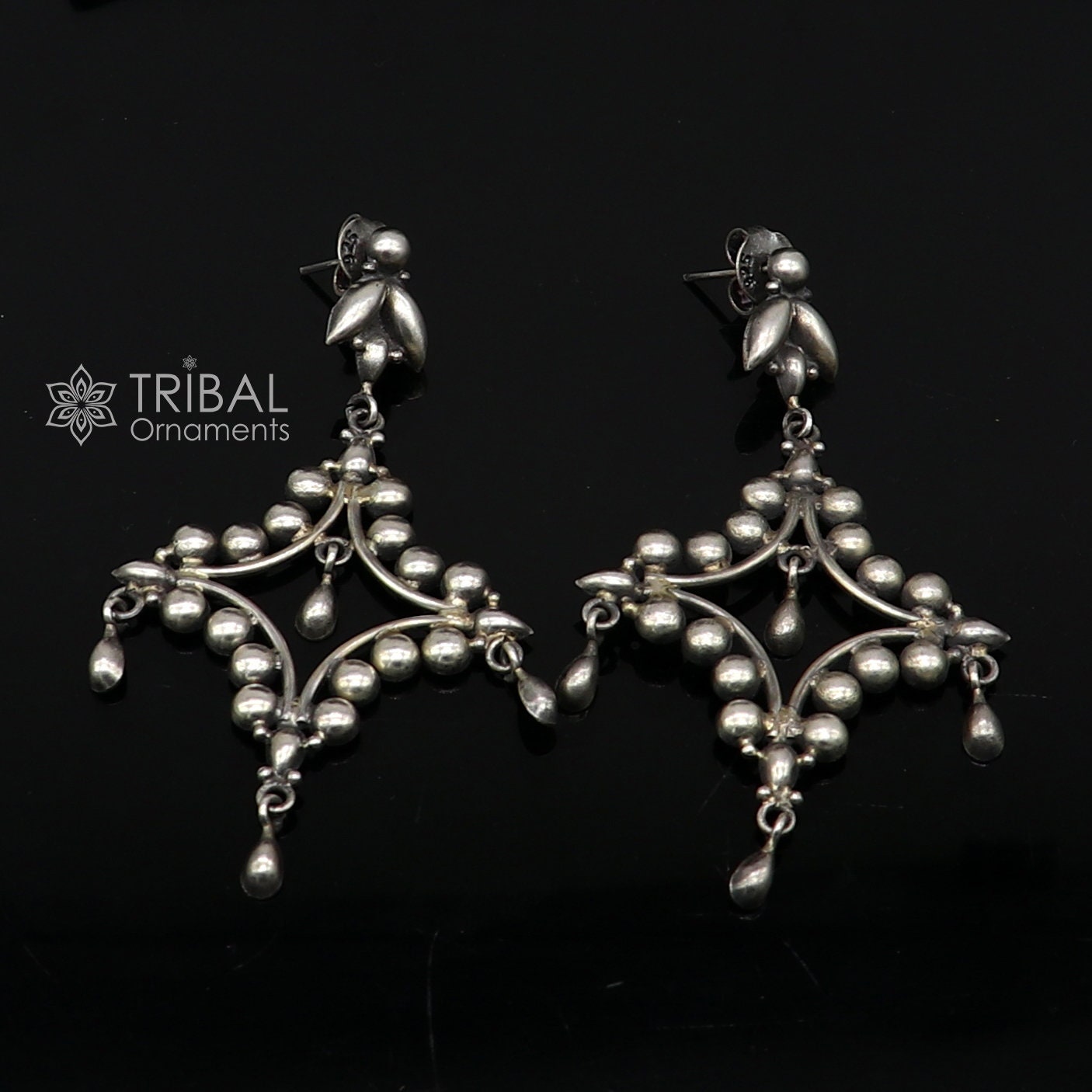 925 Sterling silver handmade customized vintage Floral stud earring, Amazing stylish earring, fabulous drop dangle gifting jewelry s1243 - TRIBAL ORNAMENTS