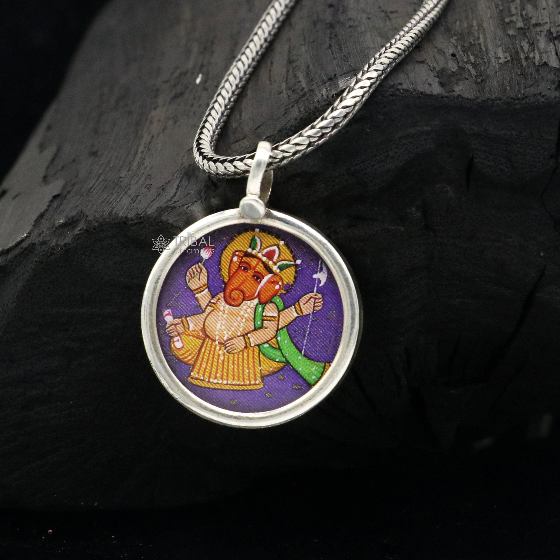 925 sterling silver handmade idol God Ganesha pendant, amazing divine lord painting pendant unisex gifting jewelry nsp773 - TRIBAL ORNAMENTS