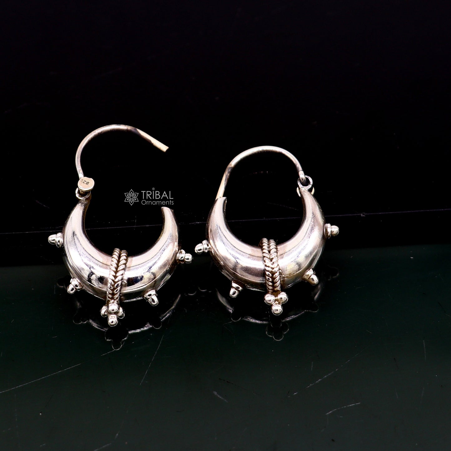 Exclusive 925 sterling silver Handmade vintage ethnic style small hoops earrings unisex tribal stylish unique Bali jewelry India S1260 - TRIBAL ORNAMENTS