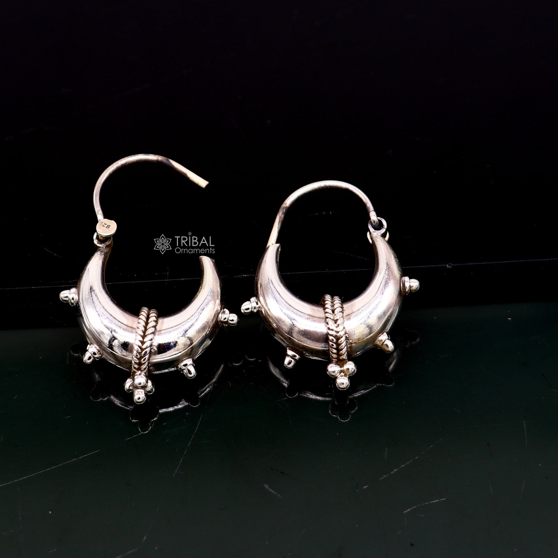 Exclusive 925 sterling silver Handmade vintage ethnic style small hoops earrings unisex tribal stylish unique Bali jewelry India S1260 - TRIBAL ORNAMENTS