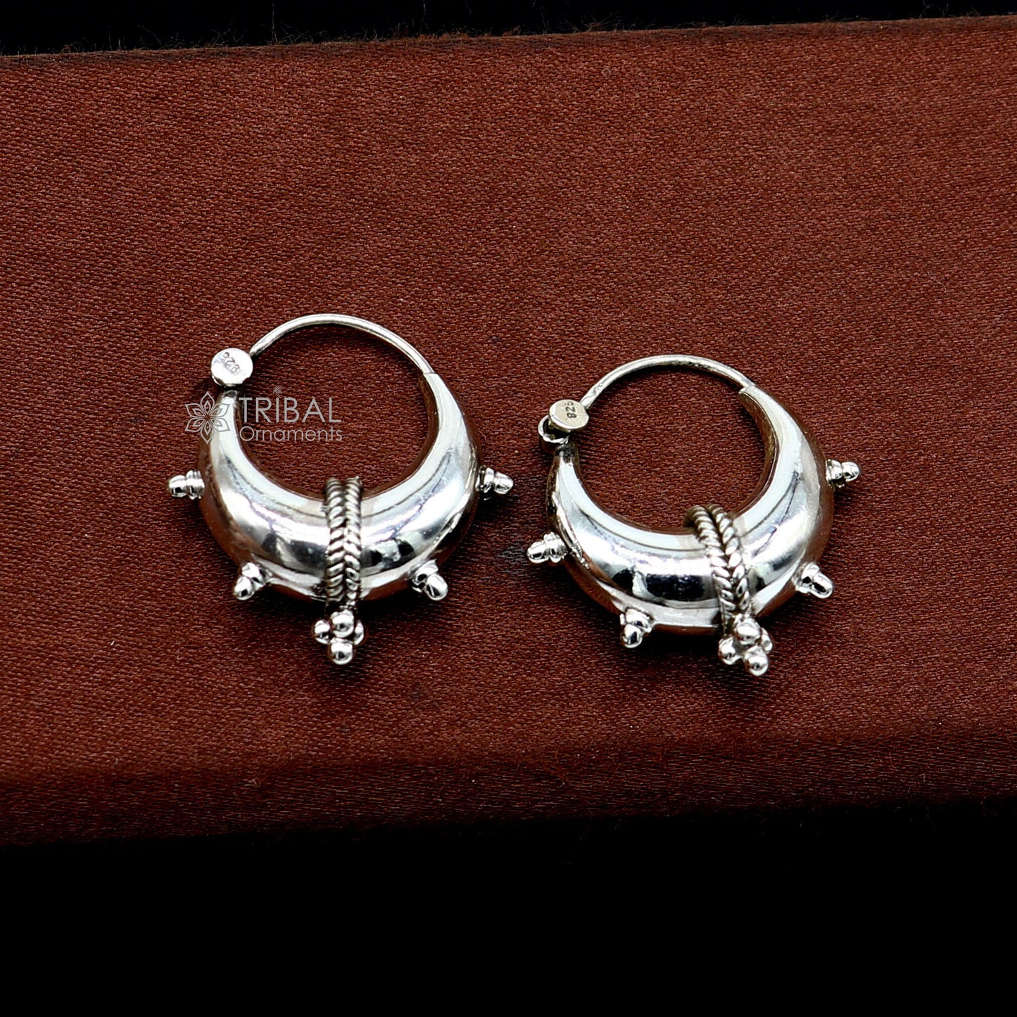 Exclusive 925 sterling silver Handmade vintage ethnic style small hoops earrings unisex tribal stylish unique Bali jewelry India S1260 - TRIBAL ORNAMENTS