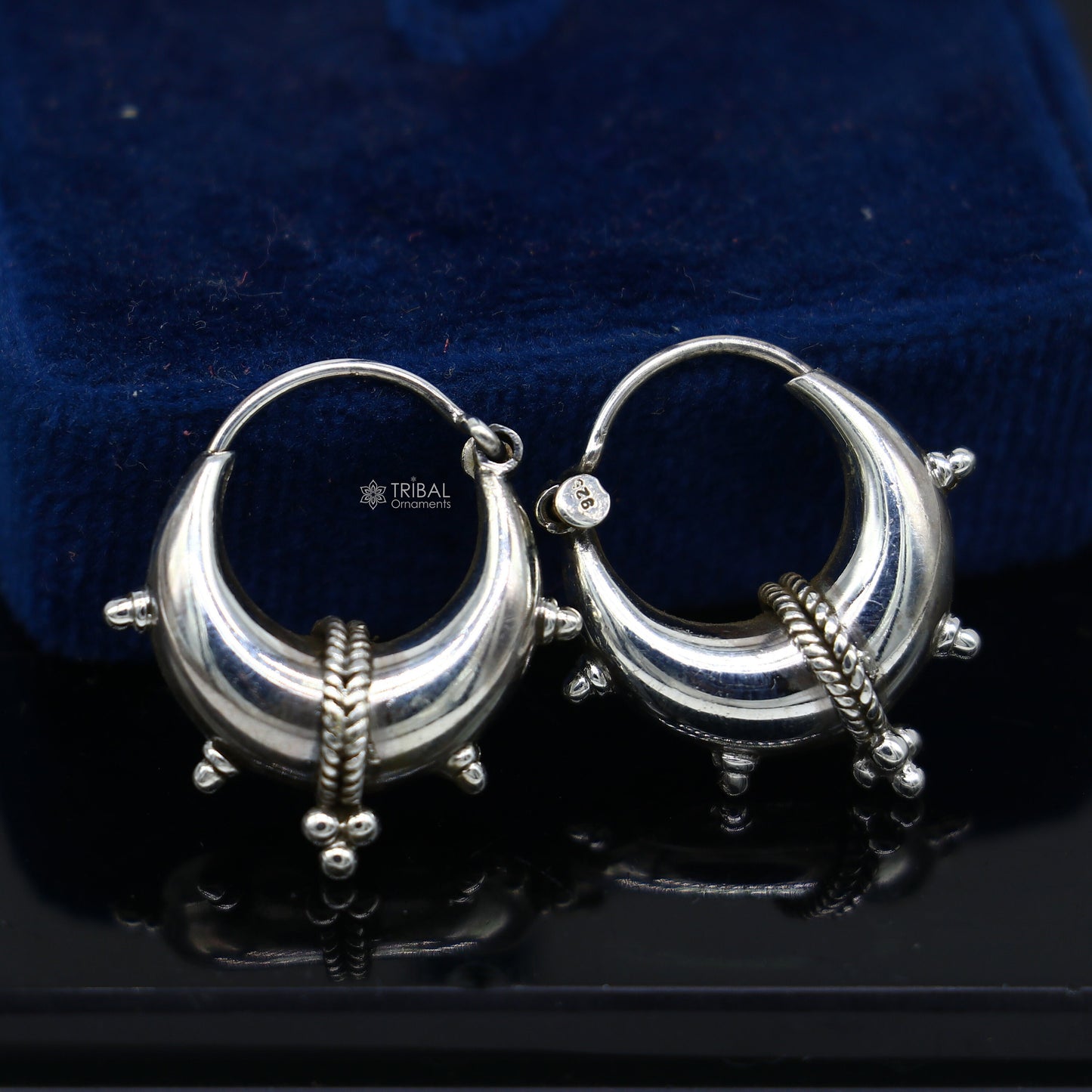 Exclusive 925 sterling silver Handmade vintage ethnic style small hoops earrings unisex tribal stylish unique Bali jewelry India S1260 - TRIBAL ORNAMENTS