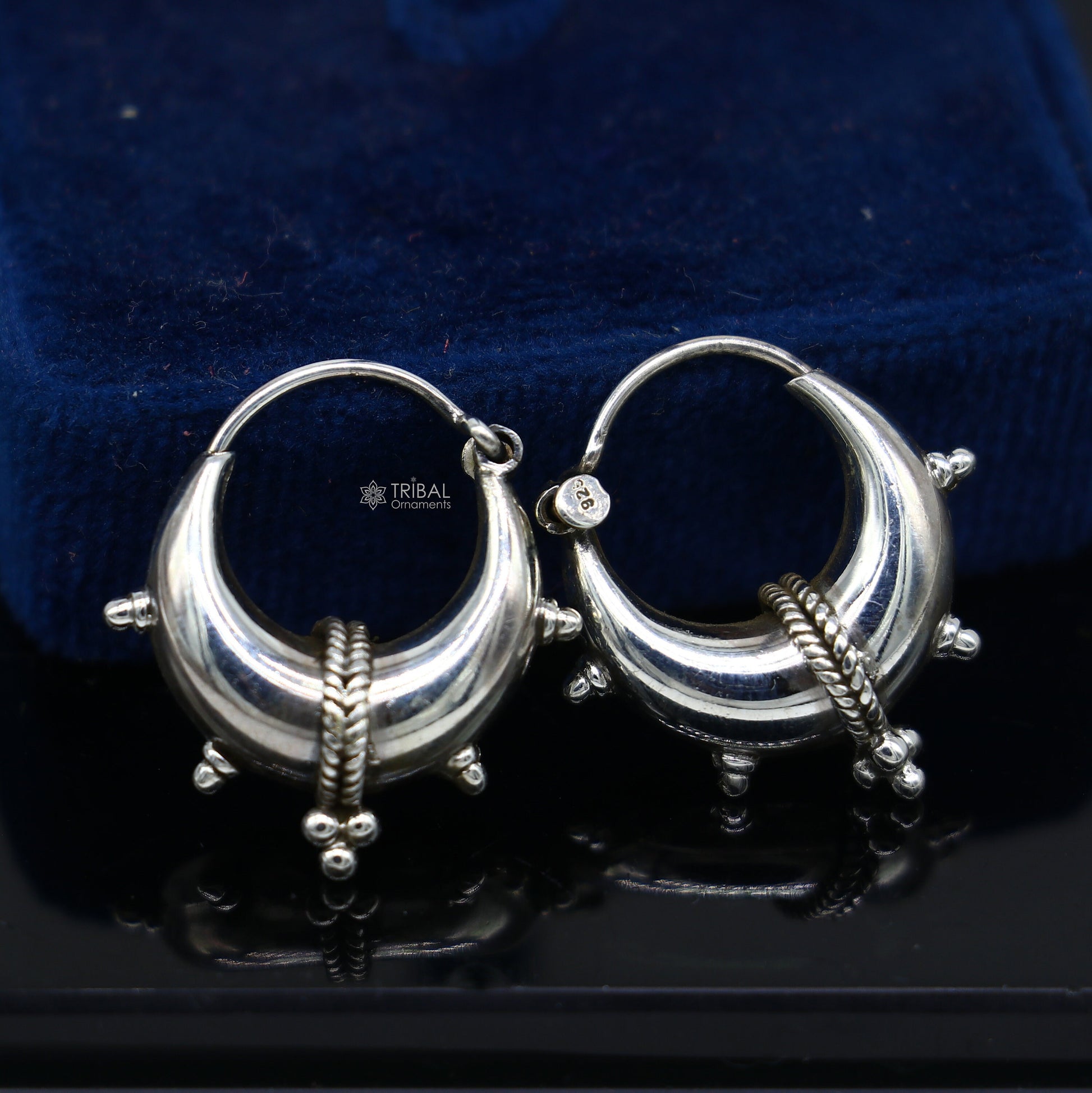 Exclusive 925 sterling silver Handmade vintage ethnic style small hoops earrings unisex tribal stylish unique Bali jewelry India S1260 - TRIBAL ORNAMENTS