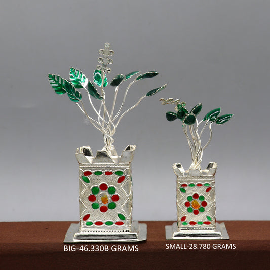 925 sterling silver handmade mini tulsi plant basil rosary plant for puja temple article, excellent silver utensilS article su1216 - TRIBAL ORNAMENTS