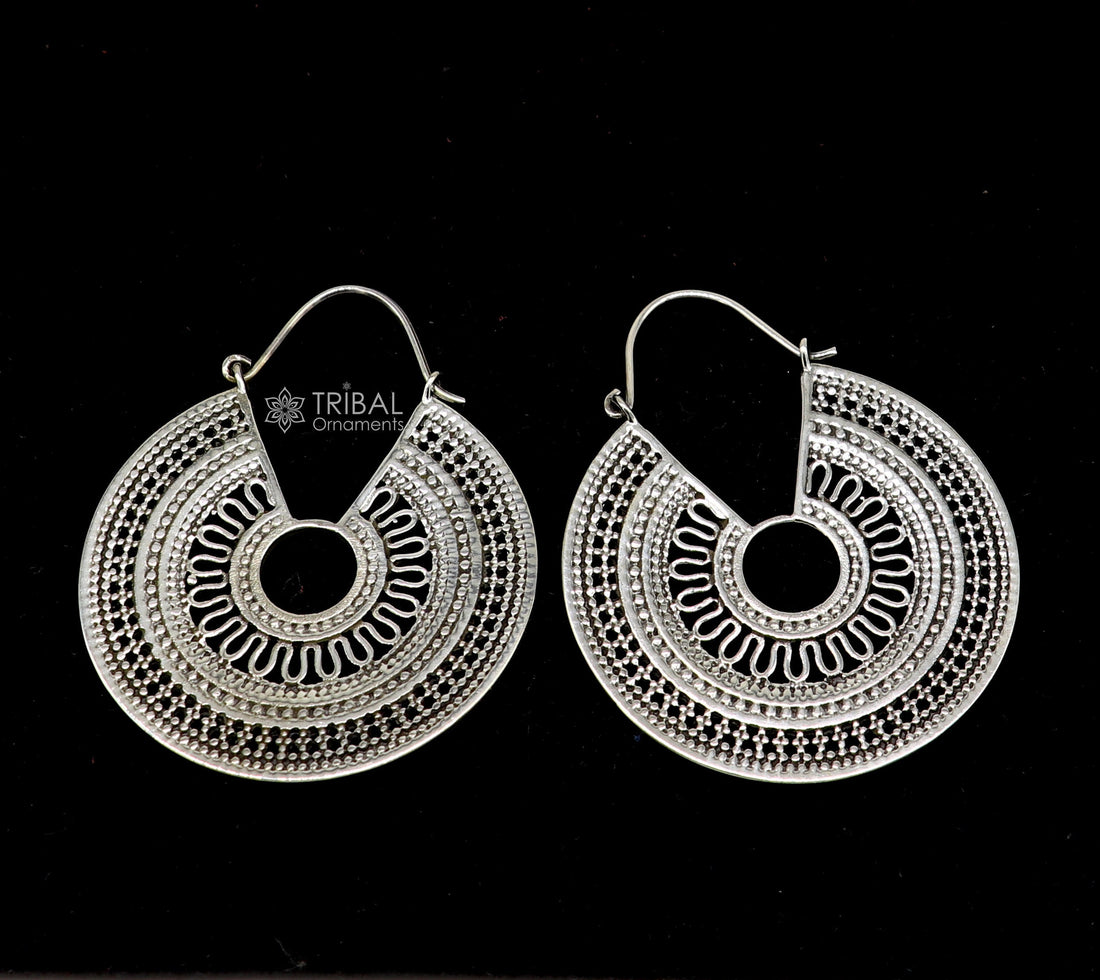 92.5 sterling silver gorgeous Exclusive design hoops hanging earrings fabulous silver ethnic tribal  functional earrings jewellery s1261 - TRIBAL ORNAMENTS