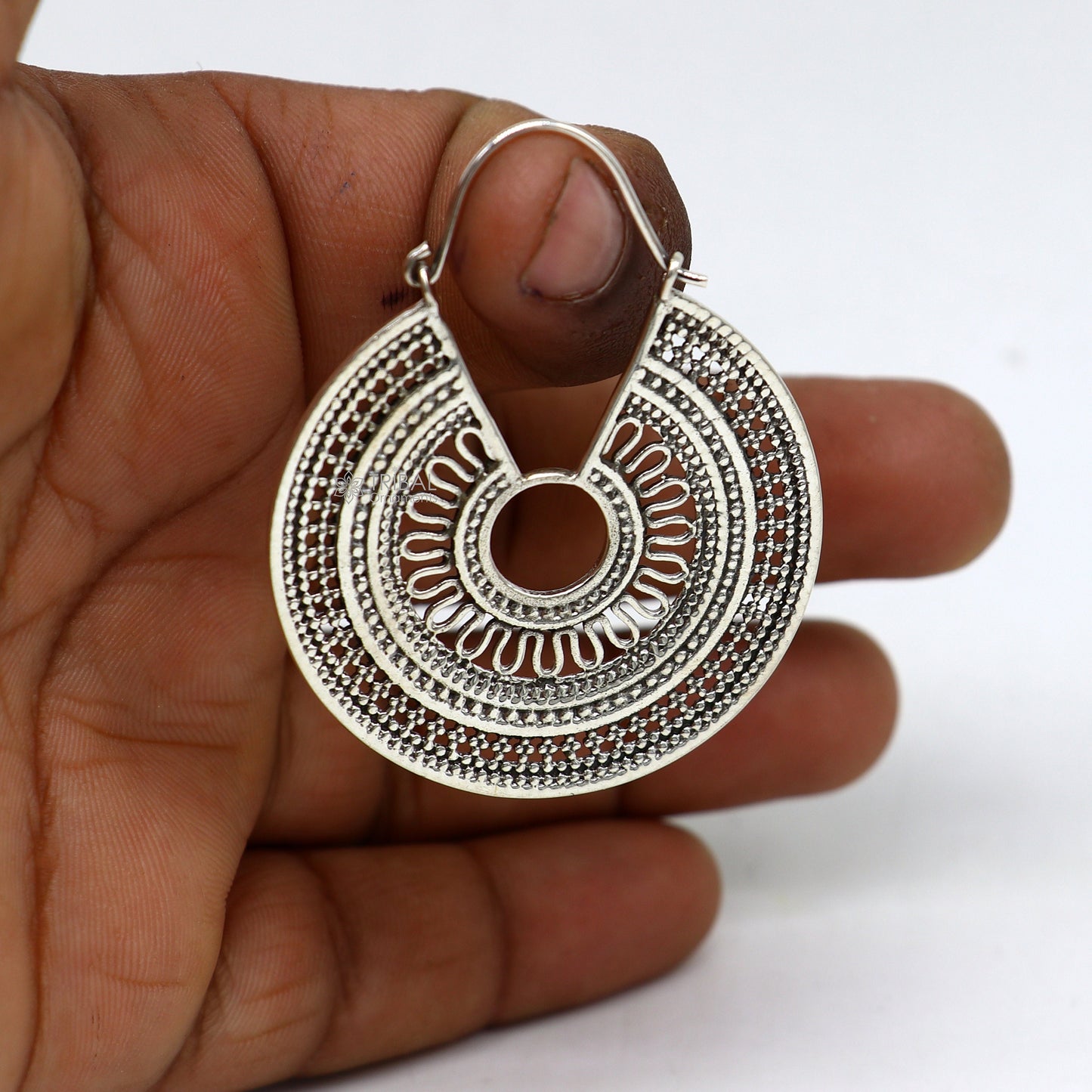 92.5 sterling silver gorgeous Exclusive design hoops hanging earrings fabulous silver ethnic tribal  functional earrings jewellery s1261 - TRIBAL ORNAMENTS