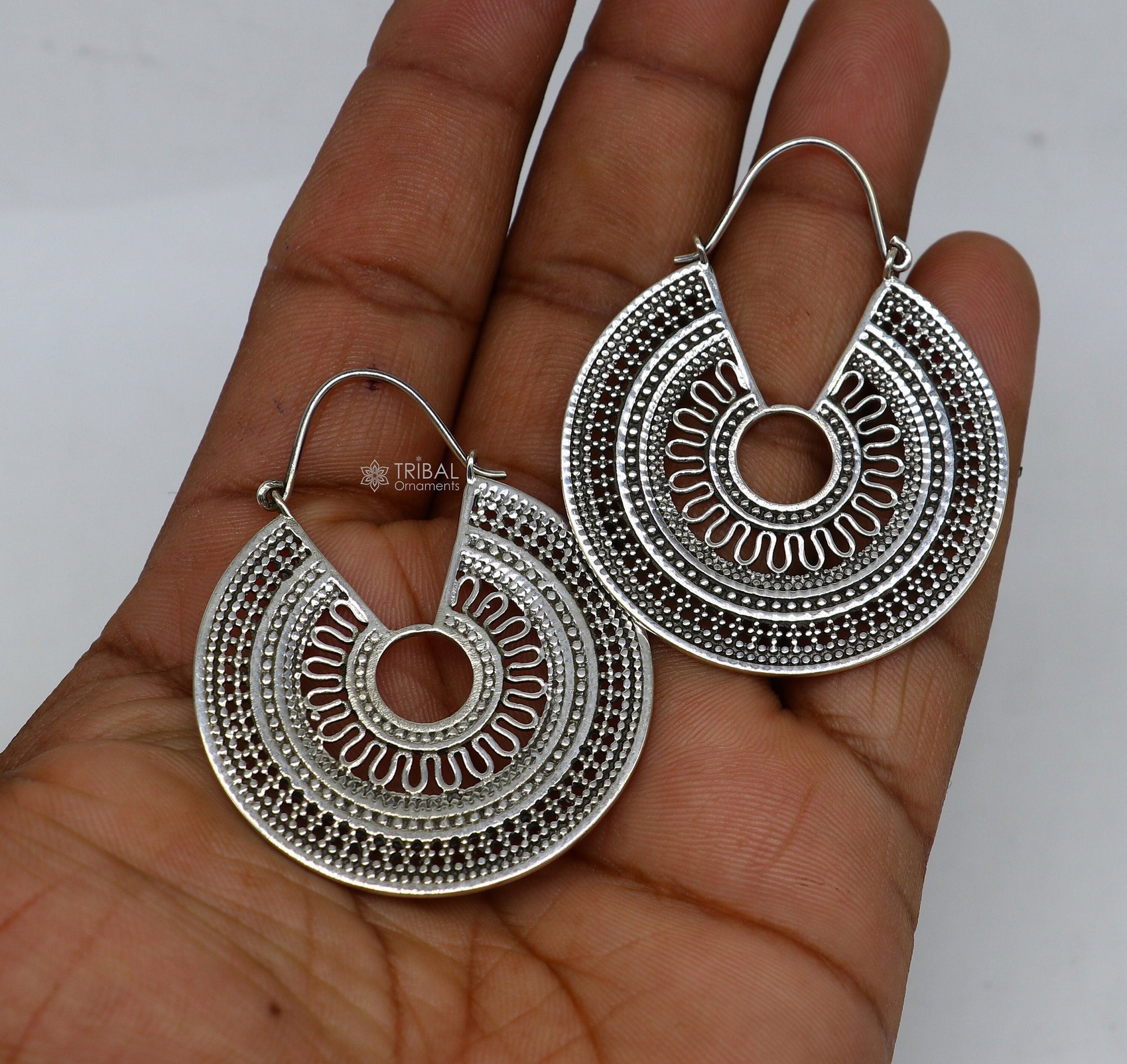 92.5 sterling silver gorgeous Exclusive design hoops hanging earrings fabulous silver ethnic tribal  functional earrings jewellery s1261 - TRIBAL ORNAMENTS