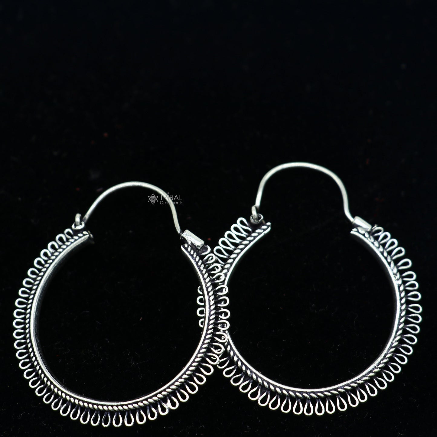 92.5 sterling silver gorgeous Exclusive design hoops hanging earrings fabulous silver ethnic tribal  functional earrings jewellery s1262 - TRIBAL ORNAMENTS