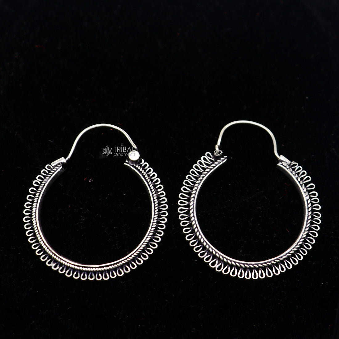 92.5 sterling silver gorgeous Exclusive design hoops hanging earrings fabulous silver ethnic tribal  functional earrings jewellery s1262 - TRIBAL ORNAMENTS