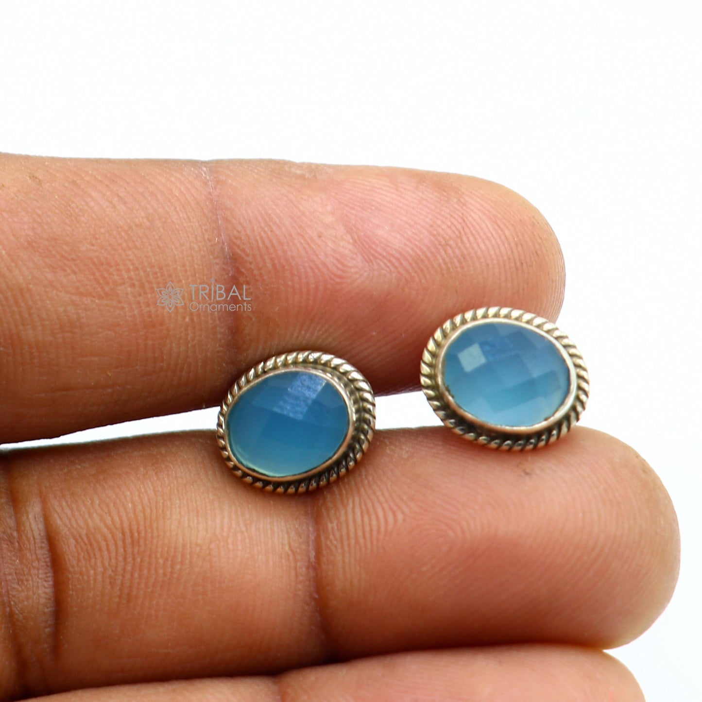 925 sterling silver handmade stud earring with gorgeous single blue quartz stone stud earring best unisex jewelry s1271 - TRIBAL ORNAMENTS