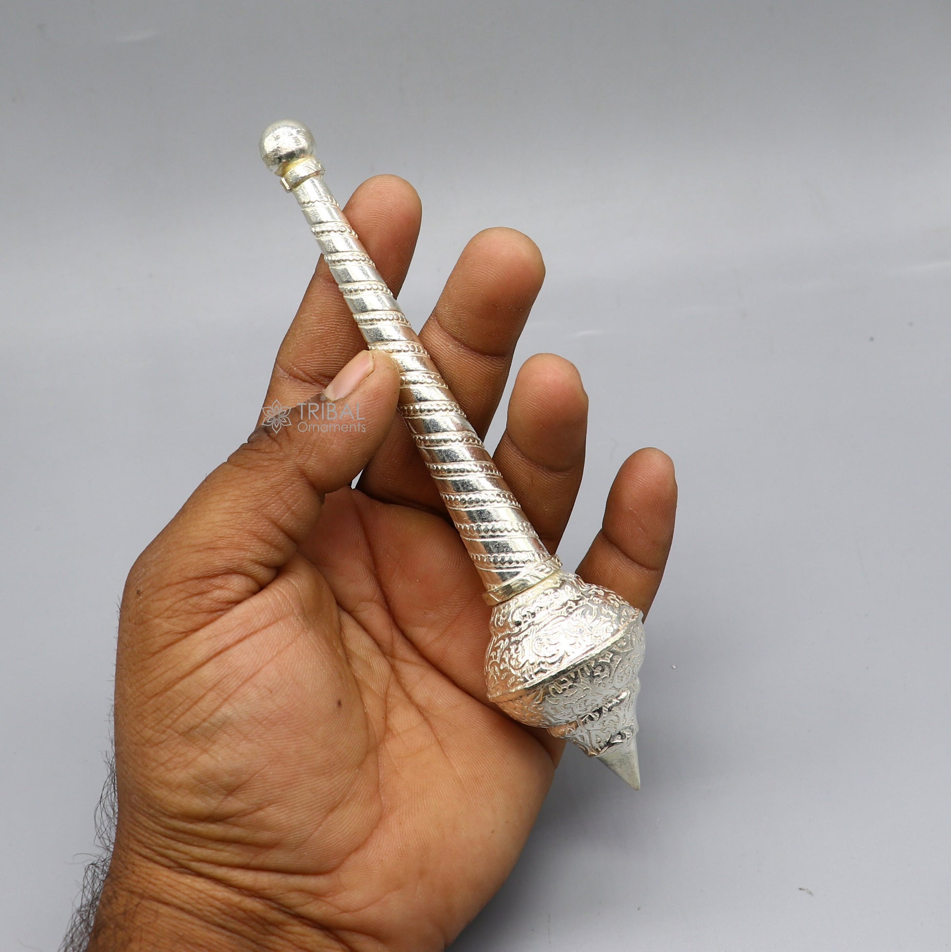 6" Sterling silver handmade vintage style lord Hanuman Gada/Mace, divine gift for idol hanuman for best wishes puja articles su1221 - TRIBAL ORNAMENTS