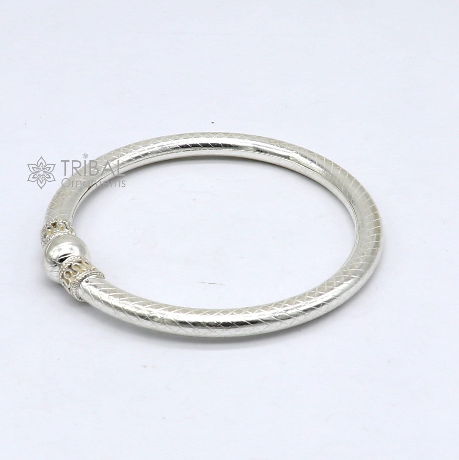 925 sterling silver handmade fabulous plain shine design bangle bracelet kada jewelry, tribal ethnic cultural single ball kada bangle nba416 - TRIBAL ORNAMENTS