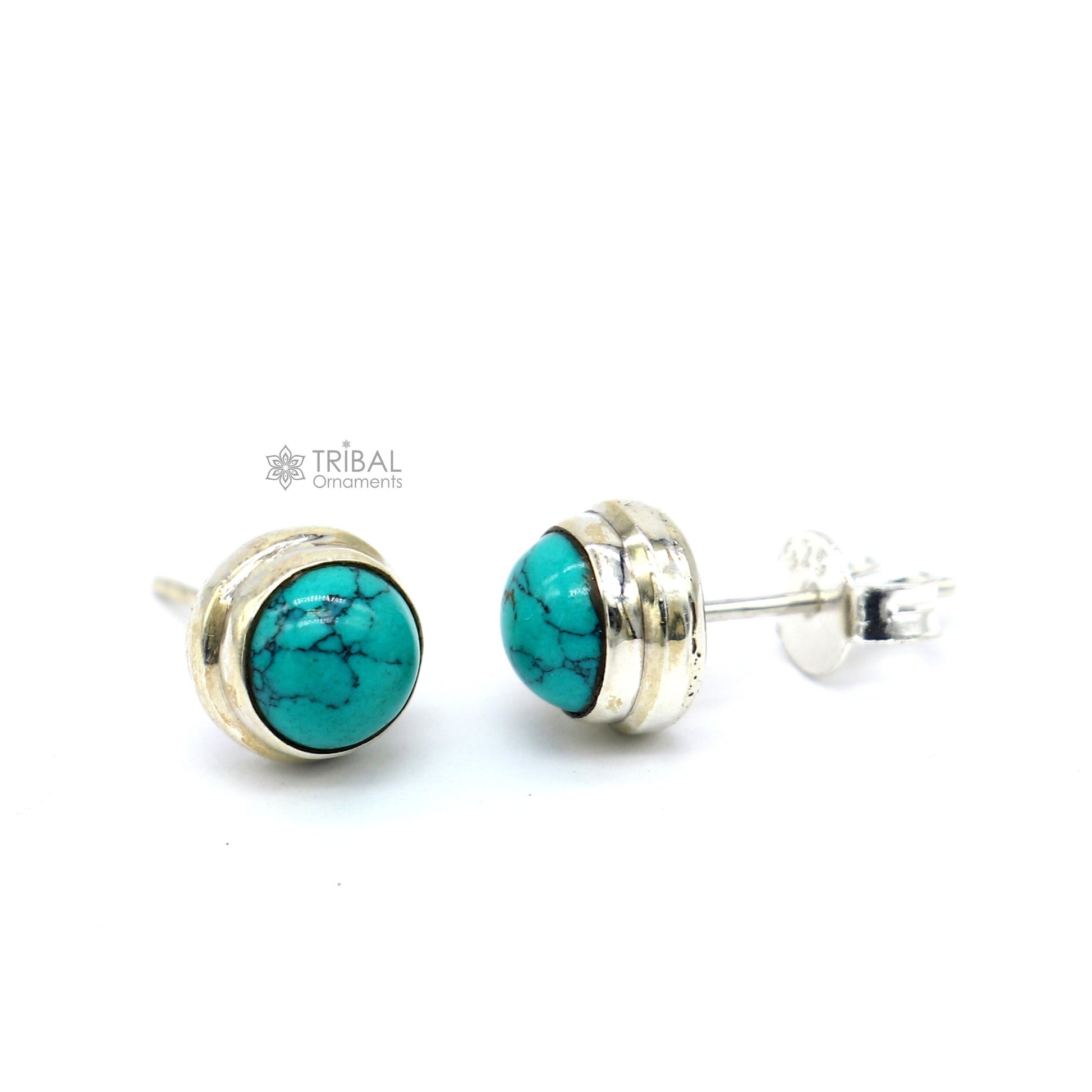 925 sterling silver handmade stud earring with gorgeous single blue turquoise stone stud earring best unisex jewelry s1276 - TRIBAL ORNAMENTS