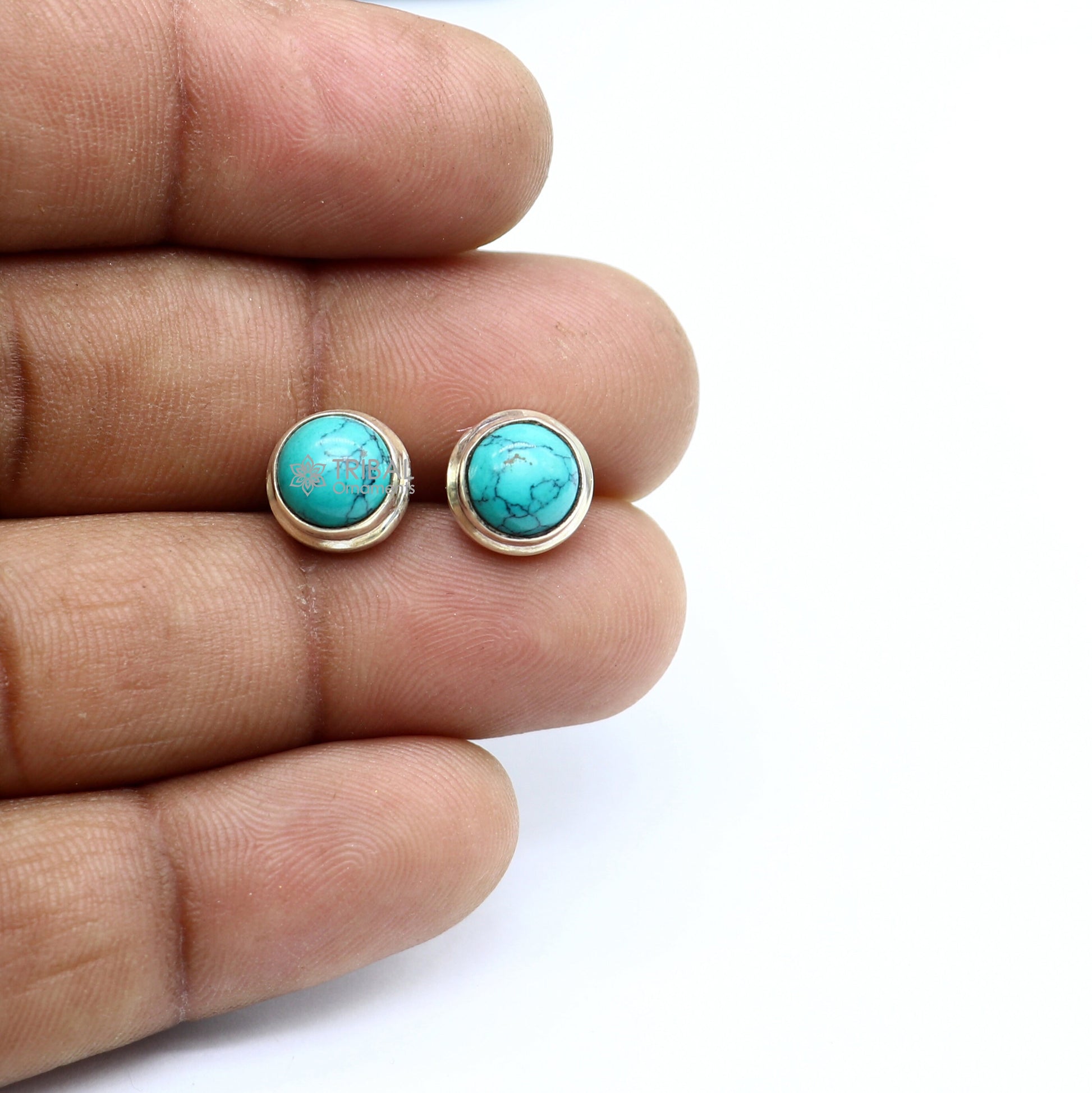 925 sterling silver handmade stud earring with gorgeous single blue turquoise stone stud earring best unisex jewelry s1276 - TRIBAL ORNAMENTS