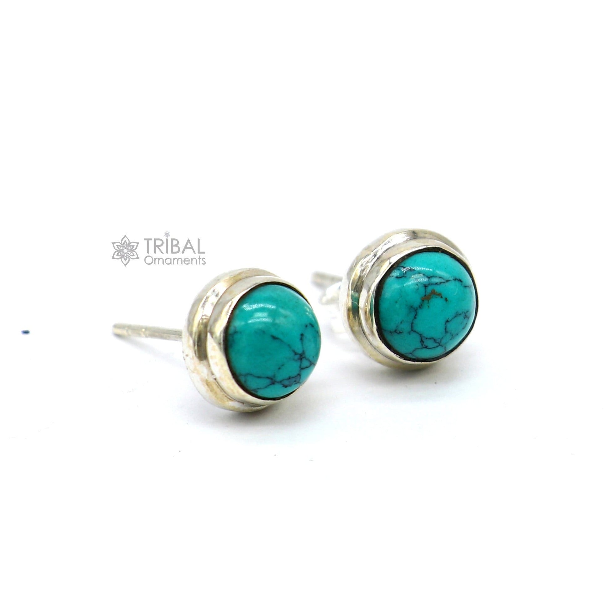 925 sterling silver handmade stud earring with gorgeous single blue turquoise stone stud earring best unisex jewelry s1276 - TRIBAL ORNAMENTS