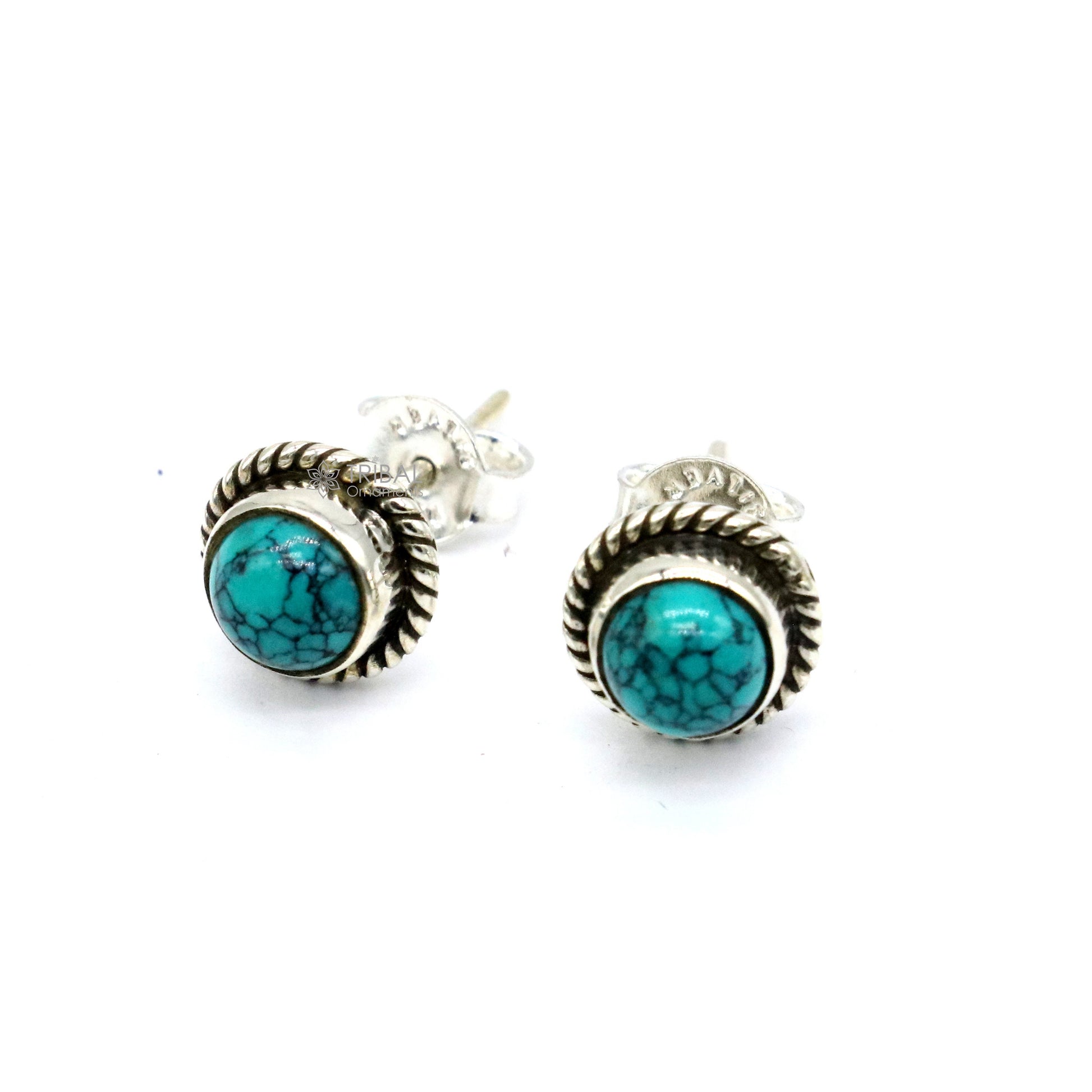 925 sterling silver handmade stud earring with gorgeous single blue turquoise stone stud earring best unisex jewelry s1280 - TRIBAL ORNAMENTS