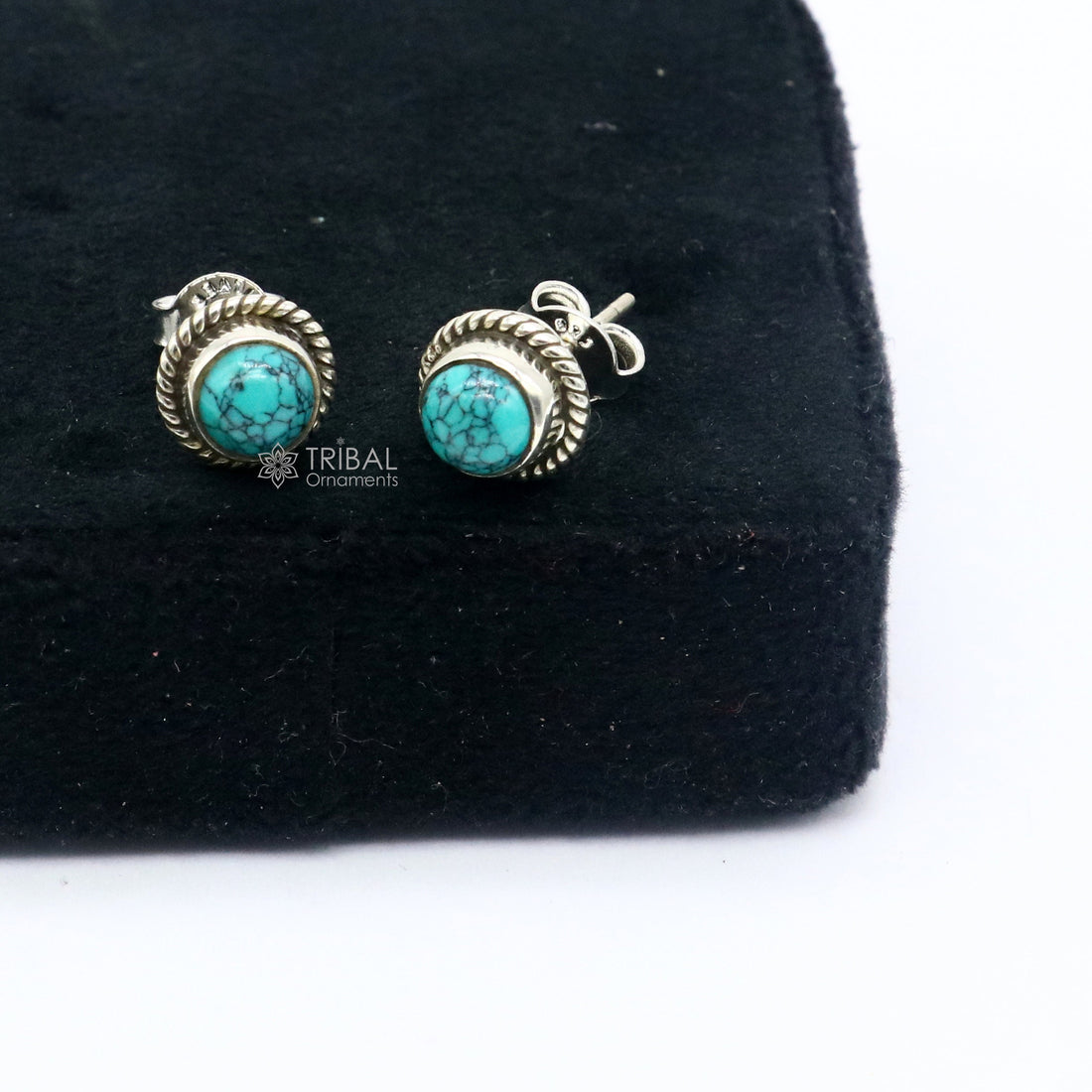 925 sterling silver handmade stud earring with gorgeous single blue turquoise stone stud earring best unisex jewelry s1280 - TRIBAL ORNAMENTS