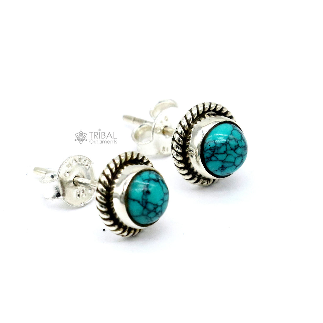 925 sterling silver handmade stud earring with gorgeous single blue turquoise stone stud earring best unisex jewelry s1280 - TRIBAL ORNAMENTS