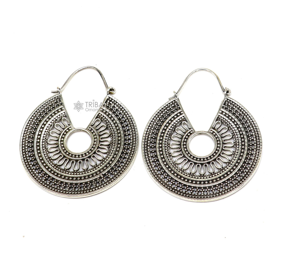 92.5 sterling silver gorgeous Exclusive design hoops hanging earrings fabulous silver ethnic tribal  functional earrings jewellery s1261 - TRIBAL ORNAMENTS