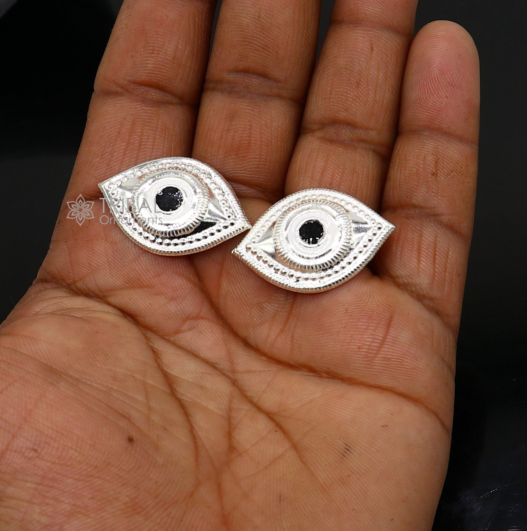 Solid sterling silver Netra or eyes, Amazing God jagannath White clean idols eyes, laddu gopala eyes su1230 - TRIBAL ORNAMENTS