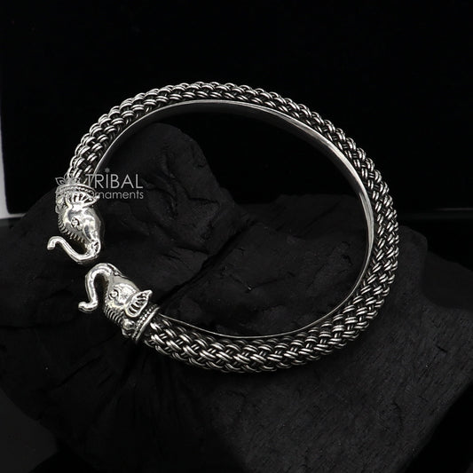 925 sterling silver traditional cultural ethnic elephant kada bangle bracelet attractive tribal trendy cuff bracelet ethnic jewelry  nsk793 - TRIBAL ORNAMENTS