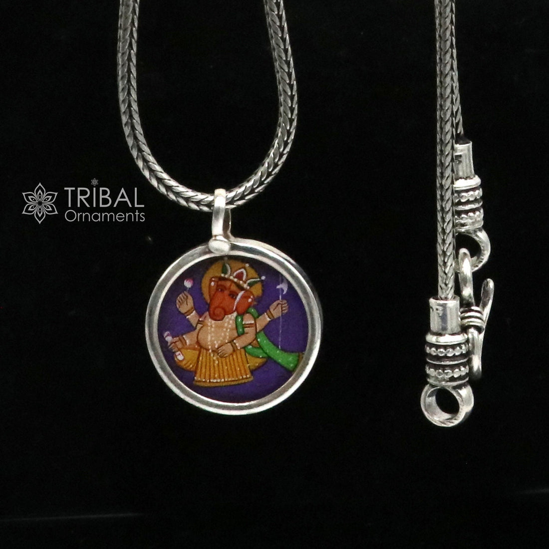 925 sterling silver handmade idol God Ganesha pendant, amazing divine lord painting pendant unisex gifting jewelry nsp773 - TRIBAL ORNAMENTS