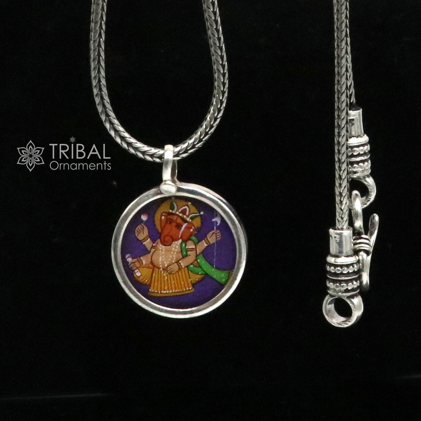 925 sterling silver handmade idol God Ganesha pendant, amazing divine lord painting pendant unisex gifting jewelry nsp773 - TRIBAL ORNAMENTS