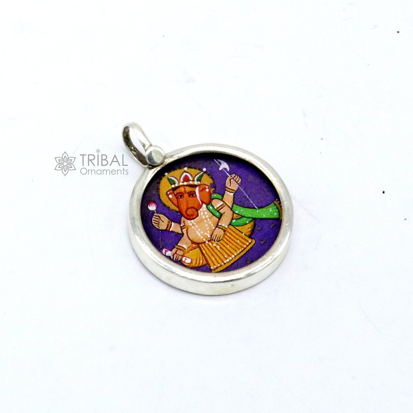 925 sterling silver handmade idol God Ganesha pendant, amazing divine lord painting pendant unisex gifting jewelry nsp773 - TRIBAL ORNAMENTS