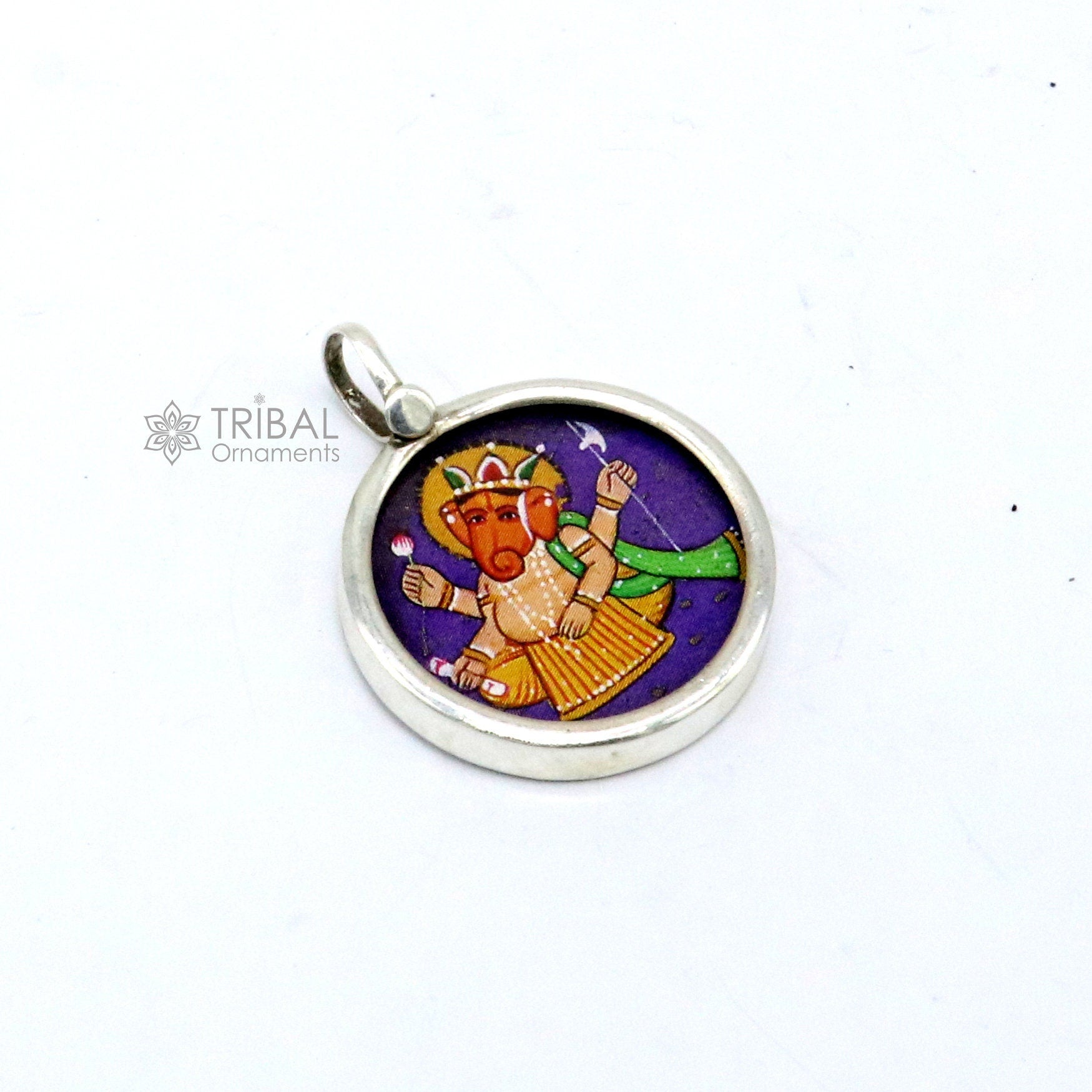 925 sterling silver handmade idol God Ganesha pendant, amazing divine lord painting pendant unisex gifting jewelry nsp773 - TRIBAL ORNAMENTS