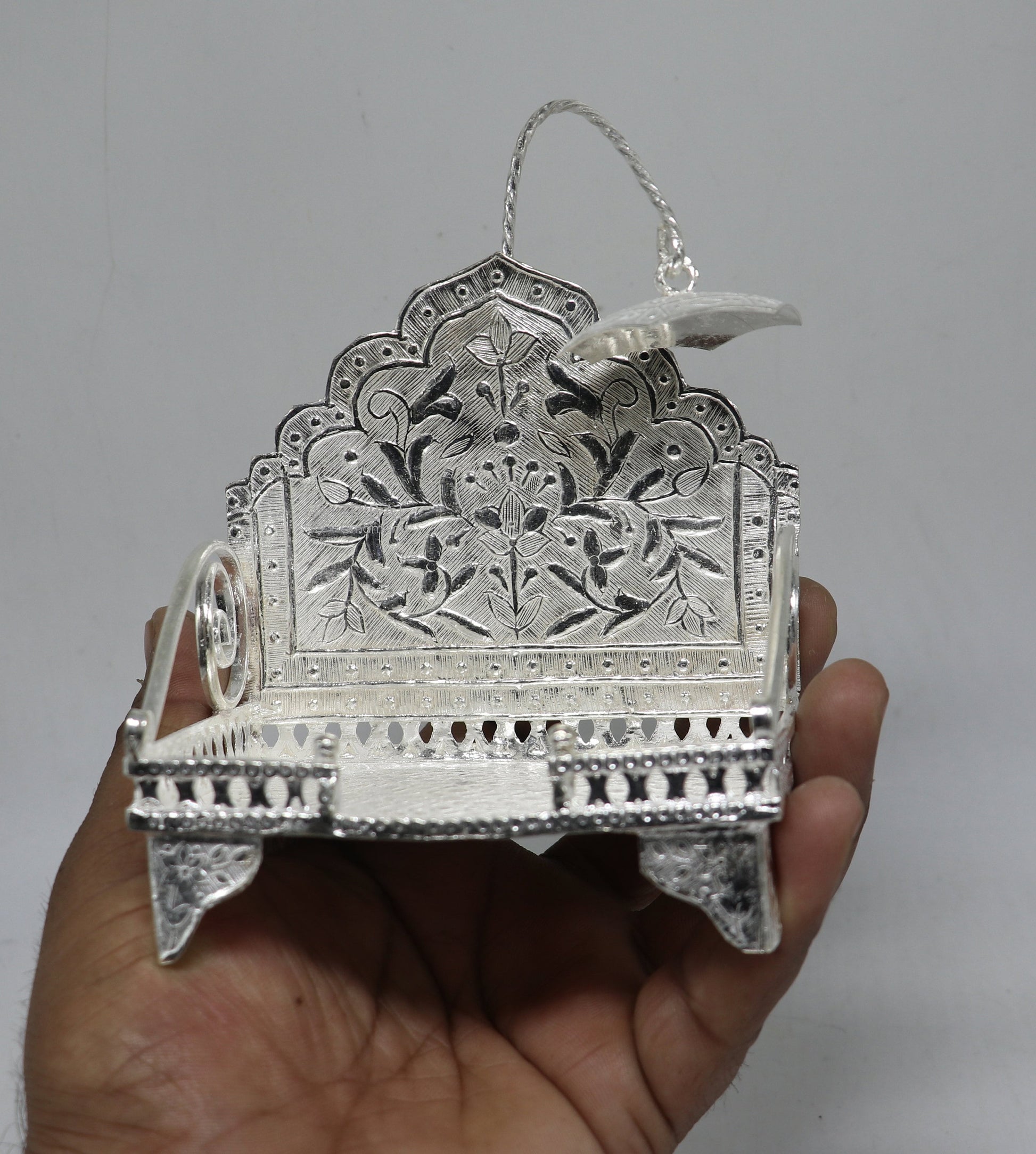 925 pure sterling silver sinhasan, God throne, god statue's stand chair singhasan, temple art puja asan chouki article art761 - TRIBAL ORNAMENTS