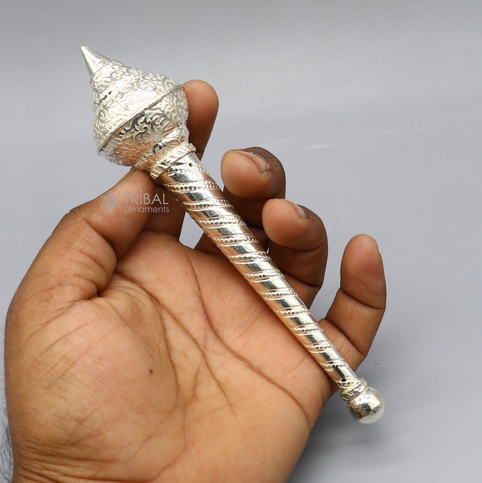 6" Sterling silver handmade vintage style lord Hanuman Gada/Mace, divine gift for idol hanuman for best wishes puja articles su1221 - TRIBAL ORNAMENTS