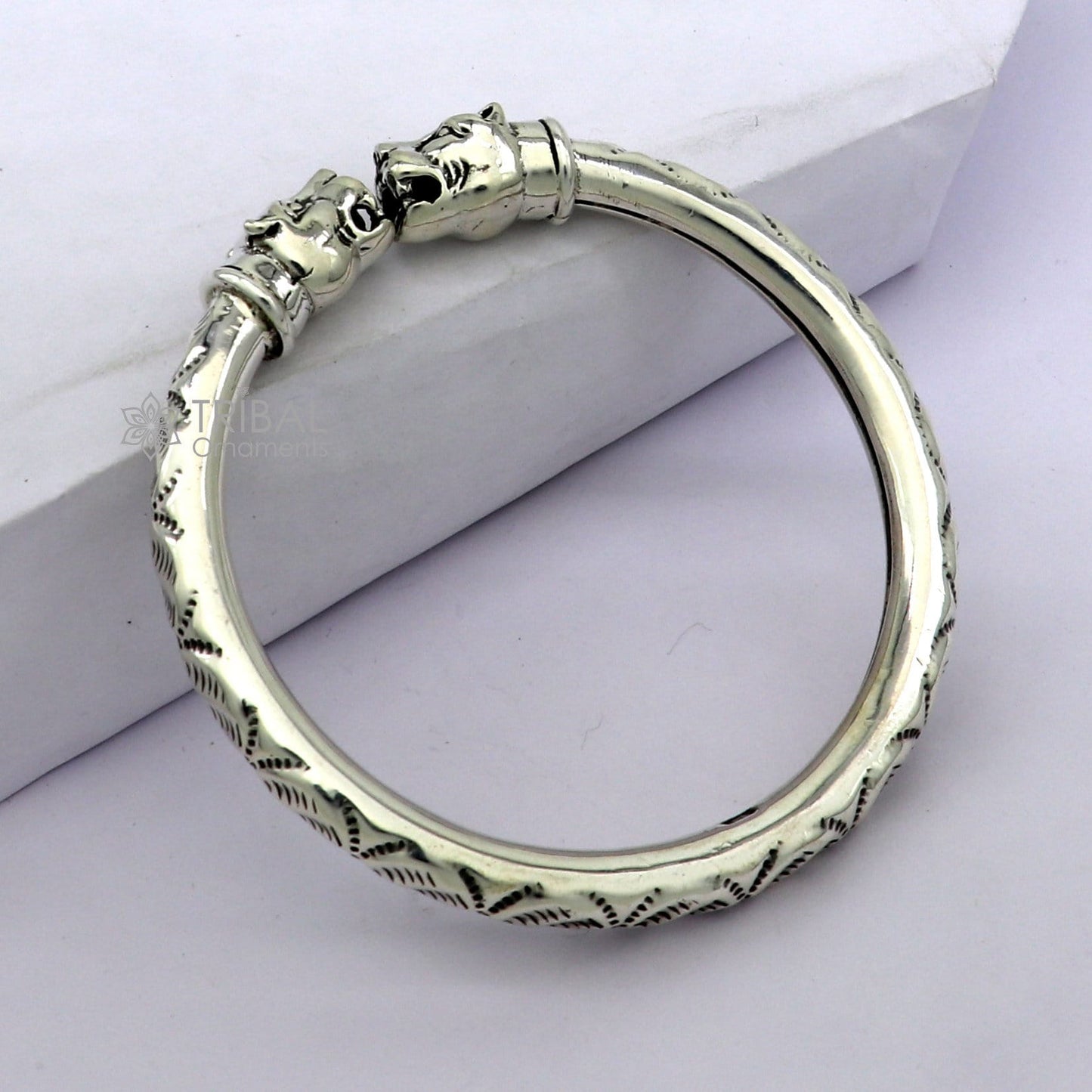 925 sterling silver fabulous cultural trendy lion face stylish kada bangle bracelet pretty work attractive tribal belly dance jewelry nsk800 - TRIBAL ORNAMENTS